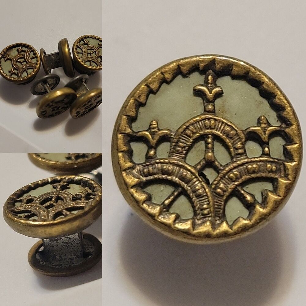 Lot Of 5 Antique? Vintage Ornate Stud Buttons Goldtone Arches Small Victorian
